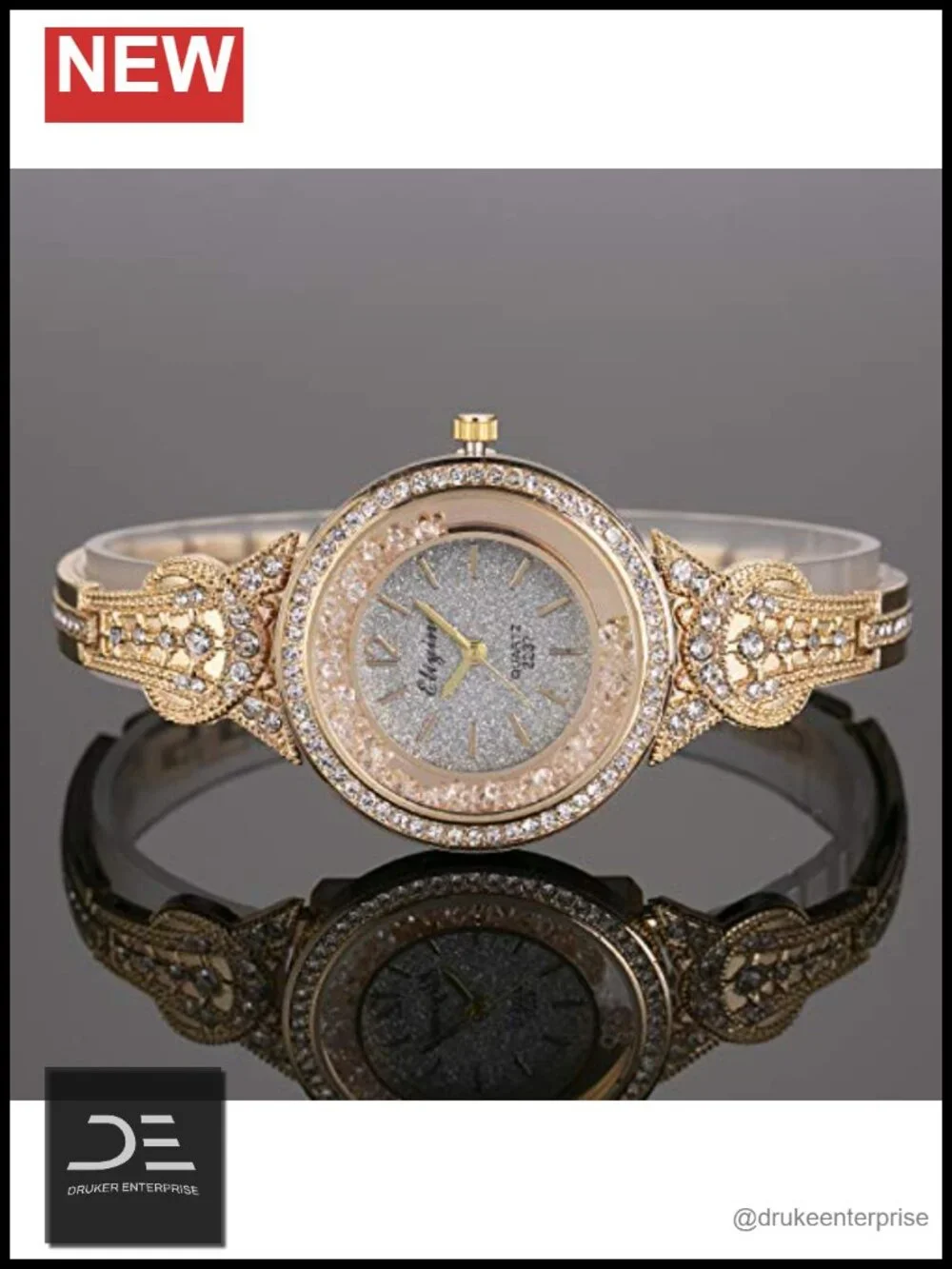 Lady Wrist Watch Quartz Gold Stainless Steel Crystal Dress Fashion Bracelet